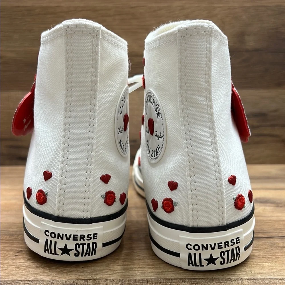 Converse White High-Tops with Red Heart Details